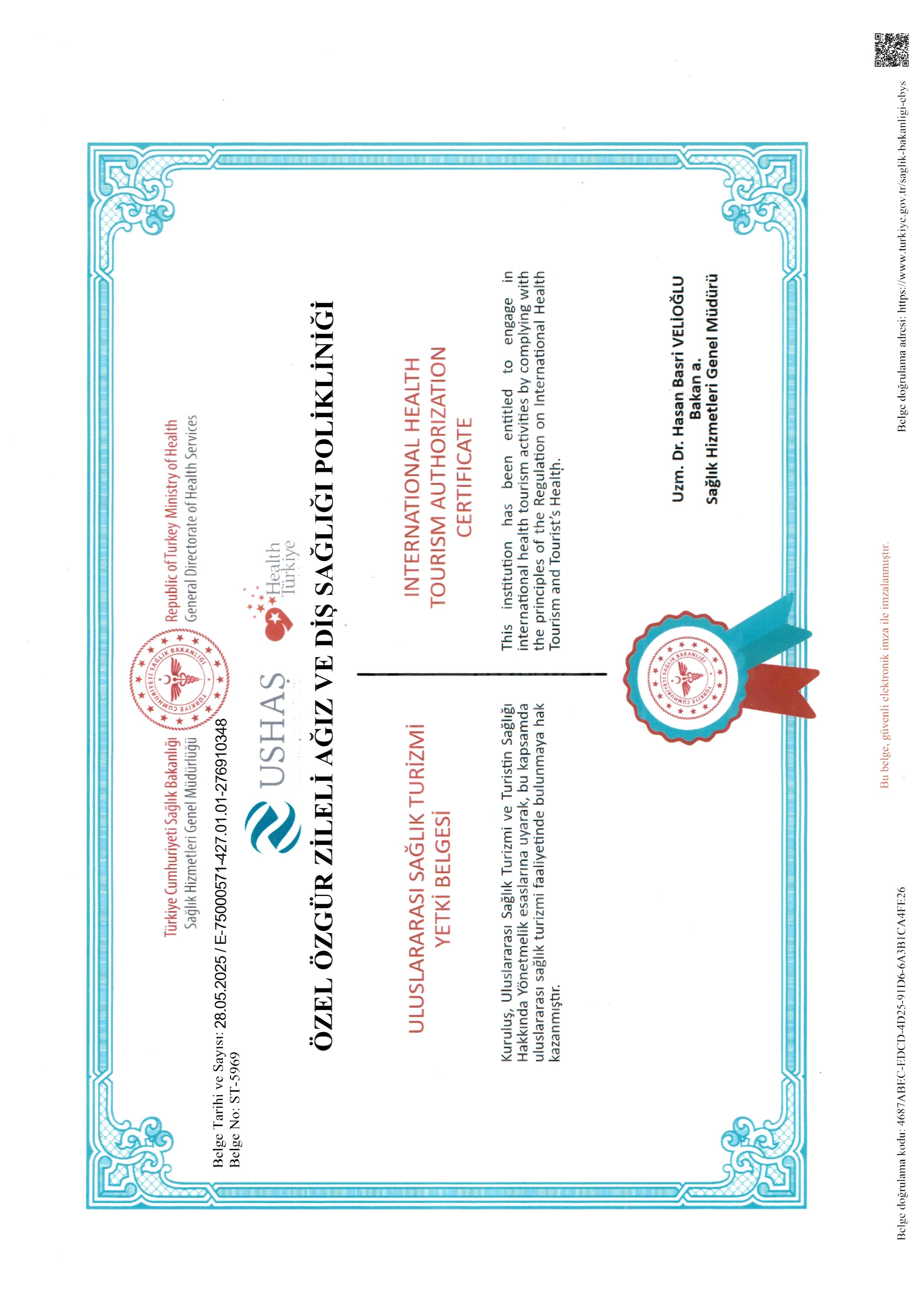 Uluslararası Sağlık Turizmi Yetki Belgesi Uluslararası Sağlık Turizmi Yetki Belgesi